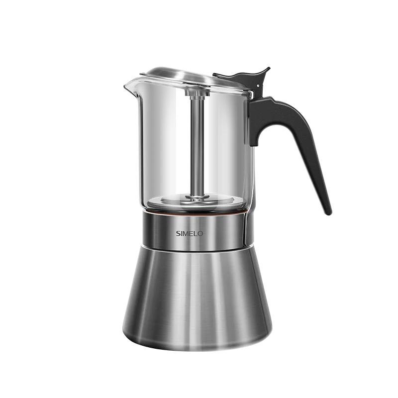 SIMELO Visual Glass Mocha Pot 360ML high-capacity 304 stainless steel Dual Valve High Pressure mocha pot