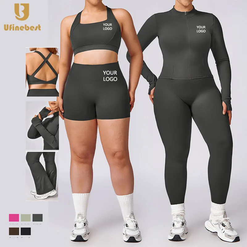 5 Piece Suit Plus Size Pilates Women legging Yoga Clothing Quick Dry Running Tight Sports bra top Yoga Set Gym Fitness Sets
