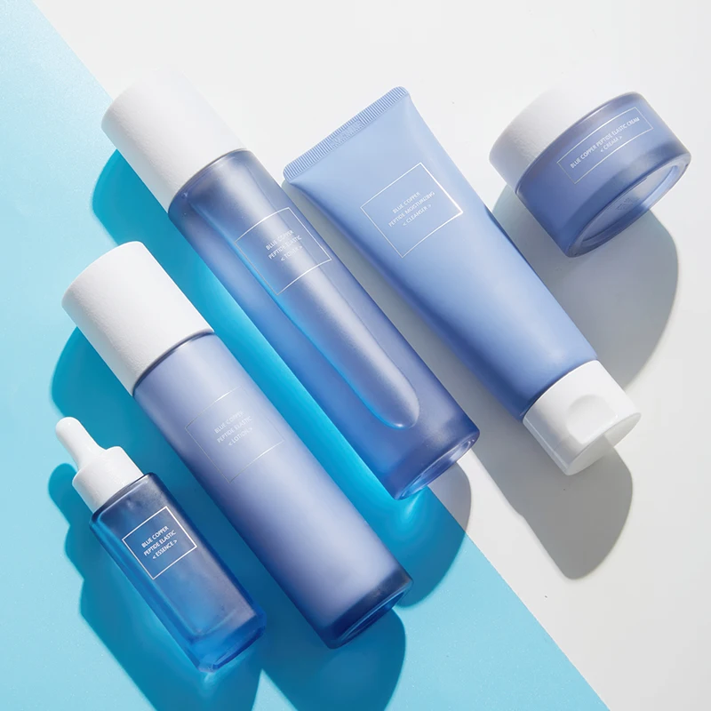 Private Label Organic Moisturizing Korean Skincare Products 5pcs Blue Copper Peptide Retinol Anti Aging Facial Kit Skin Care Set