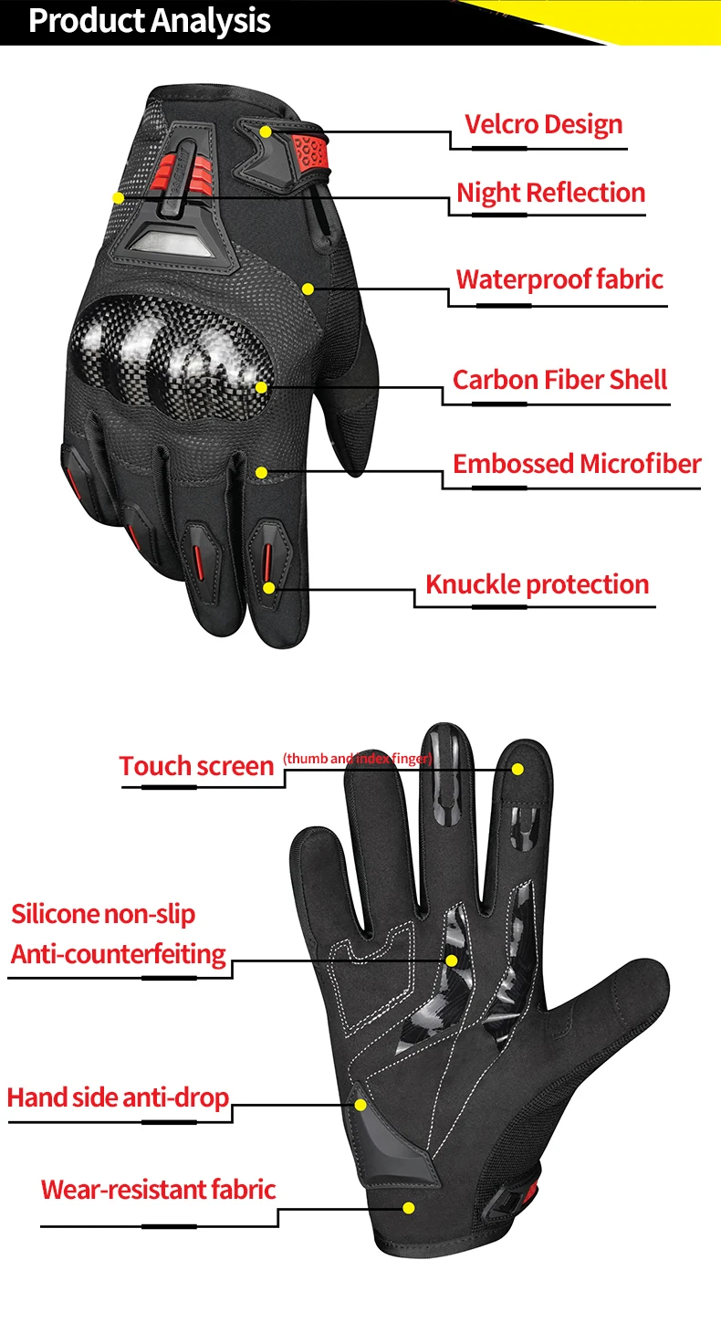 Winter riding motorcycle warm gloves full-finger touch screen carbon fiber protective shell gloves