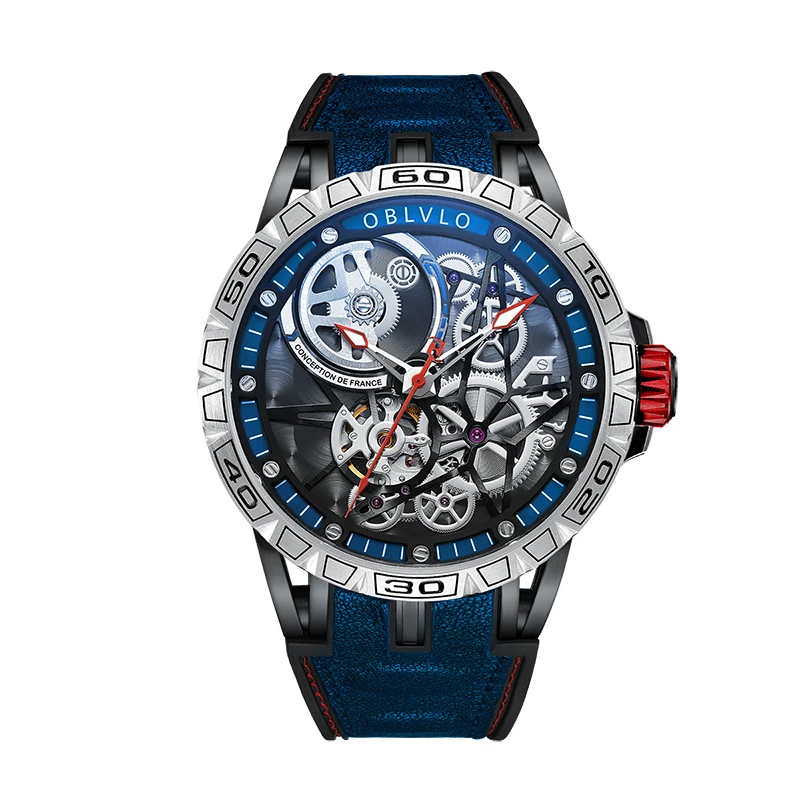 Stainless Steel Leather Strap Boy Wholesale Tourbillon Skeleton Automatic Luxury Wrist Mechanical Watches For Men