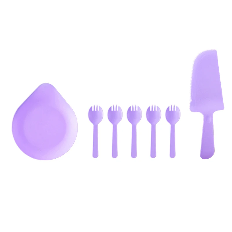 Special Blue Birthday Cake PS Cutlery Set Purple Plates Dessert Dish Disposable Cake Tableware