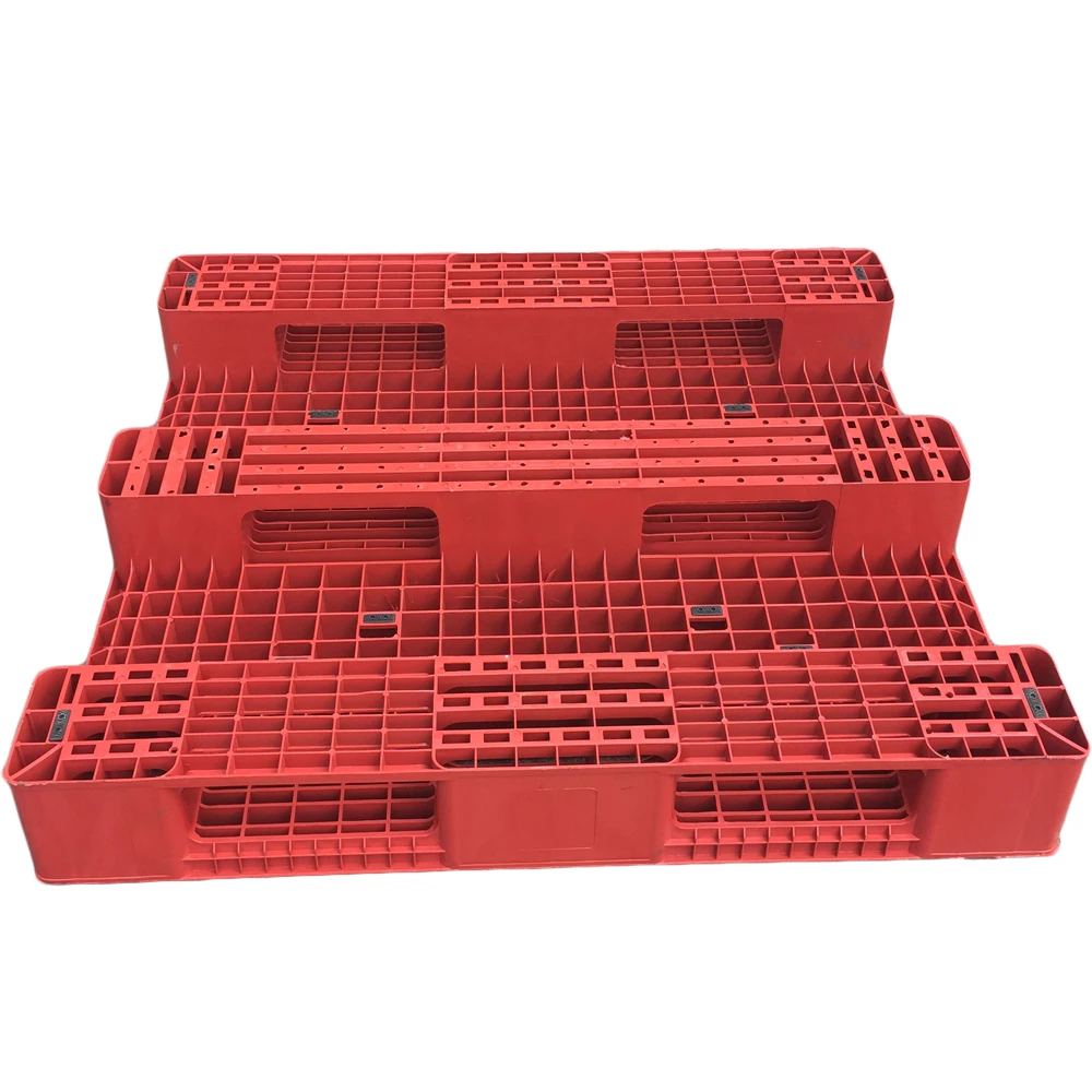 China Hot Sale 3 Skids Blue Custom Made Economic European Grid Open Bottom Deck Anti Slip Plastic Pallet For Sale