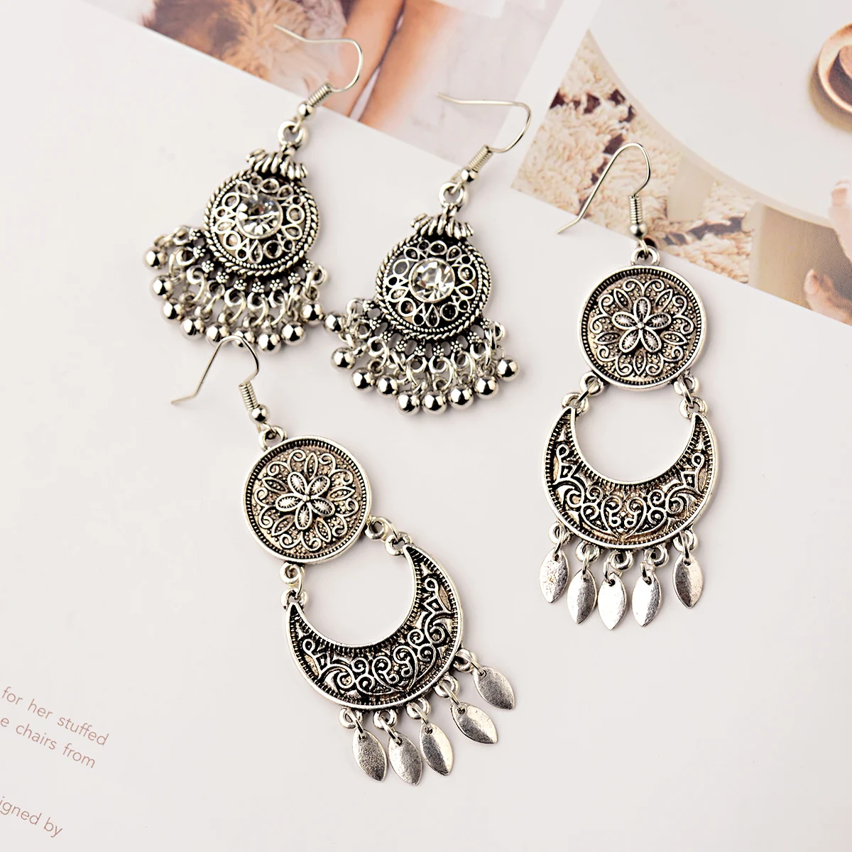 Boho Ethnic Gold Silver Plated Jhumka Indian Earring Gypsy Jewelry Vintage Dangle Hanging Earrings tassel pendant