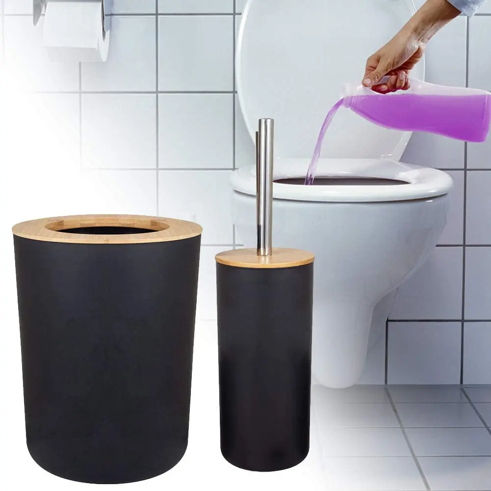 Wholesale 6 Piece Black Bamboo Bathroom Accessories Set For Home Apartment Dormitory