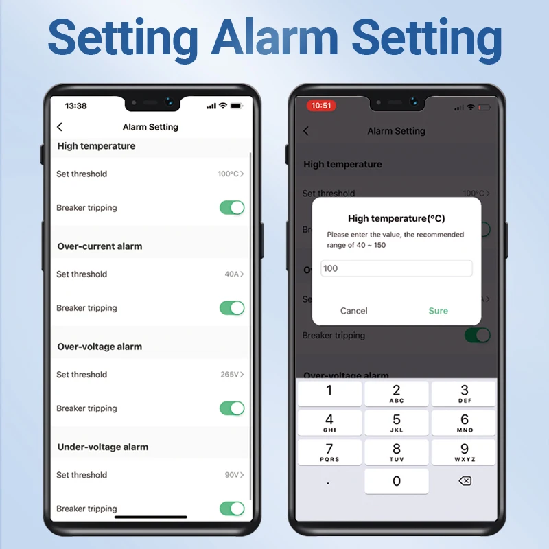 Tuya Smart Life APP AC 90-240V 1-63A Adjustable 1P Wifi Circuit Breaker Switch With Power Metering