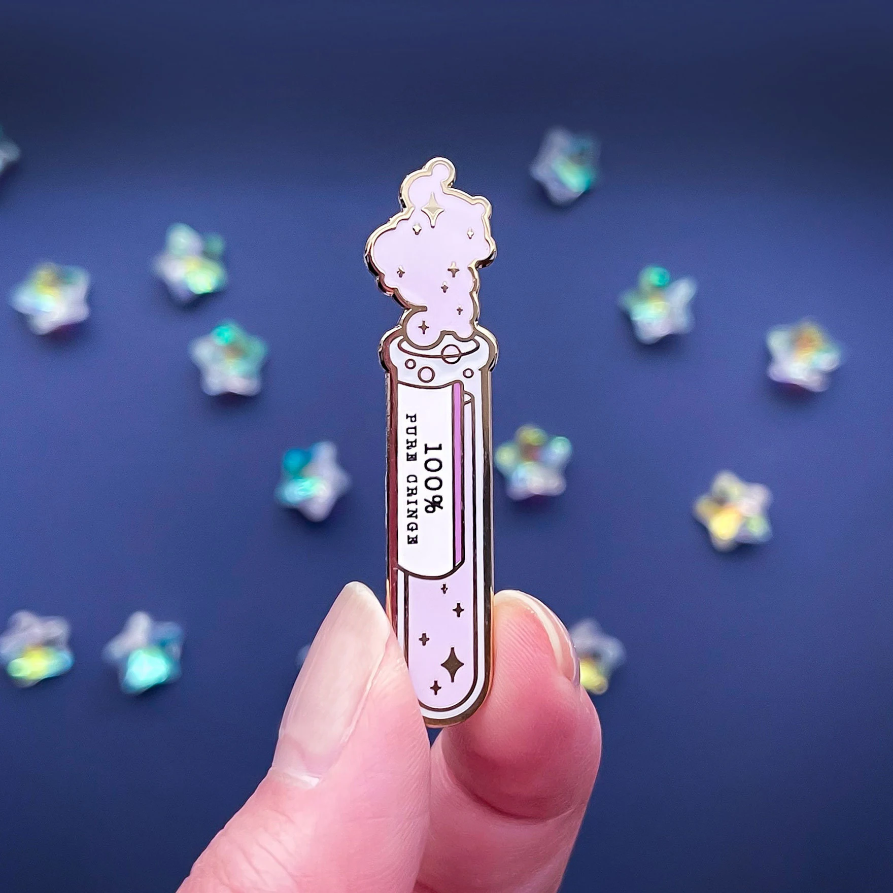 Chemical supplies fantasy enamel pin badges custom one hundred percent 100% pure cringe lapel pins test tube