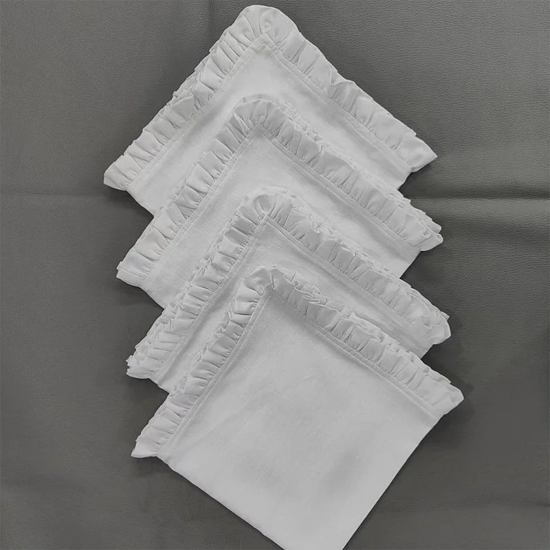 Factory wholesale frilly napkins linen 100% Flax Dinner Linen Napkins ruffled napkin