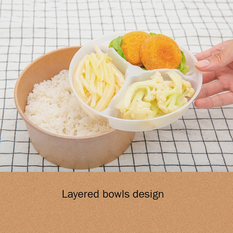 Одноразовая бумажная миска с логотипом горячего супа, миска из крафт-бумаги с крышкой