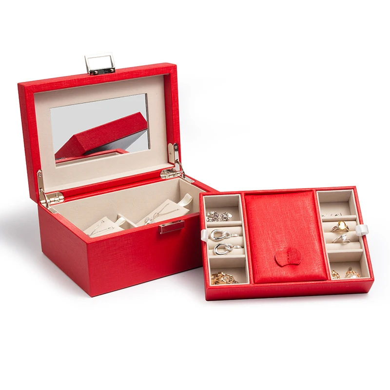 
TA MINGREN Wholesale Leather Cover Jewelry Organizer Storage Case Luxury Wooden Jewel Box 