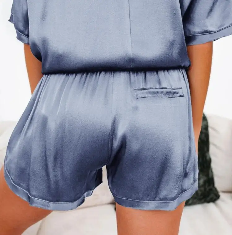 2021 Hot Selling Silk Satin Pajamas Set Casual Homewear Short Set for Women Lounge Wear Pajamas