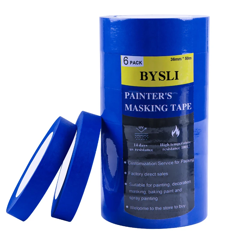 BYSLY Blue masking tape high viscosity anti-UV crepe paper decoration spray paint masking color separation no residual glue