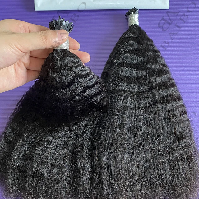 Wholesale Double Drawn Raw Human Hair Kinky Straight Y Tip Fan Tip Hair Extension