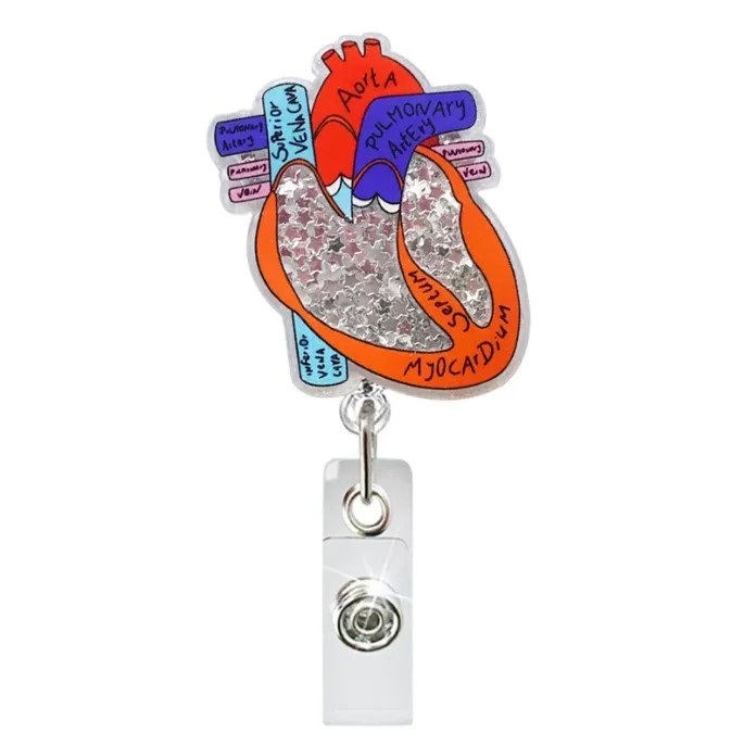 Wholesale Glitter Quicksand Heart Spin Acrylic Badge Reels Cute Present Badge Reel for Doctors, Nurses and Students