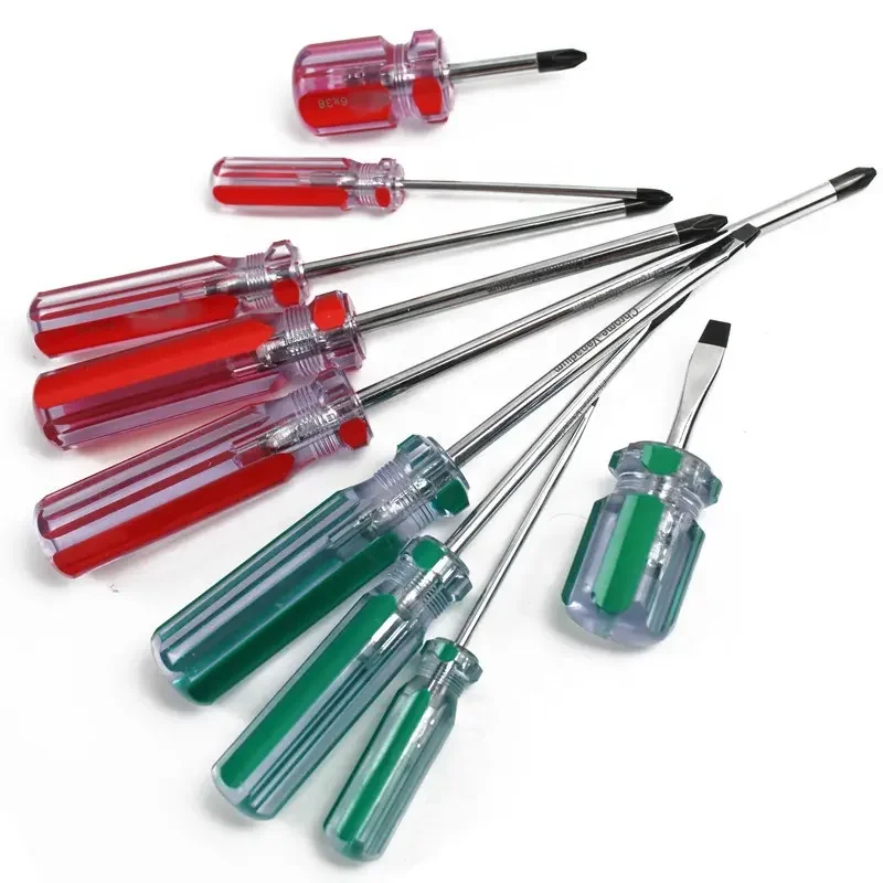 Hand Tools Mini Screwdriver 75mm/100mm/150mm Carbon Steel Slotted Screw Driver With Transparent Plastic Handle