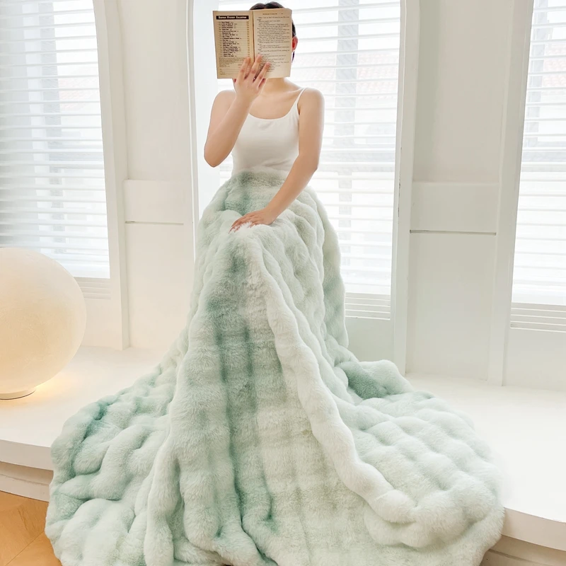 Luxury Double Sided Rabbit Plush Faux Fur Throw Blanket Woven Soft and Warm Cozy Bed Blanket