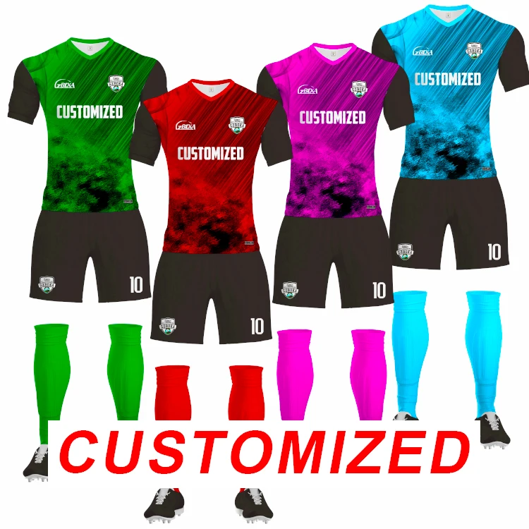 Latest premium blank football shirt blue yellow training set wholesale men custom soccer jersey