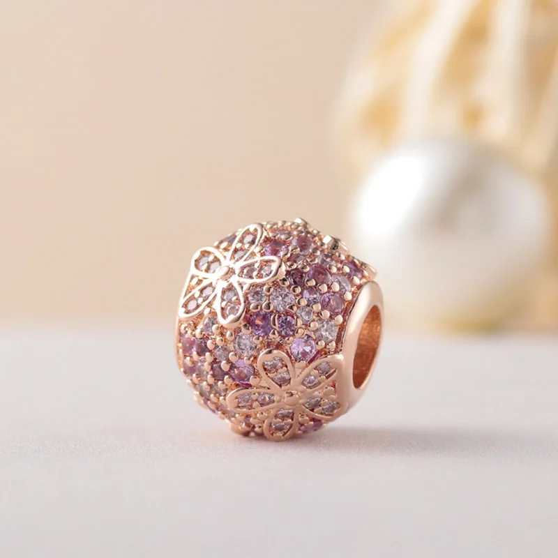 Wholesale Fashion Rose Gold Diamond Charm Pendant Jewelry Fit Pandoraer DIY Bracelet Beads