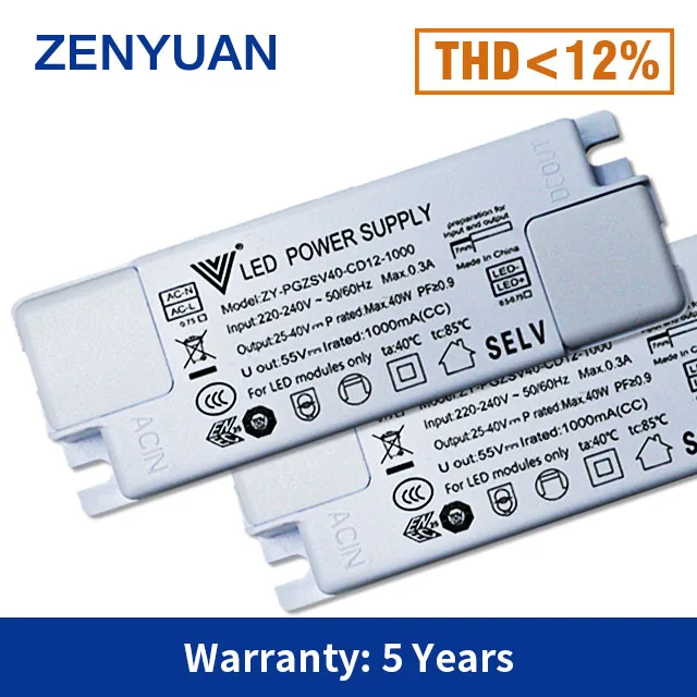 Zenyuan High PFC 0.95 Led Driver High Voltage Anti-Surge 1000V 40V Led Lighting Power Supply  5 years warranty