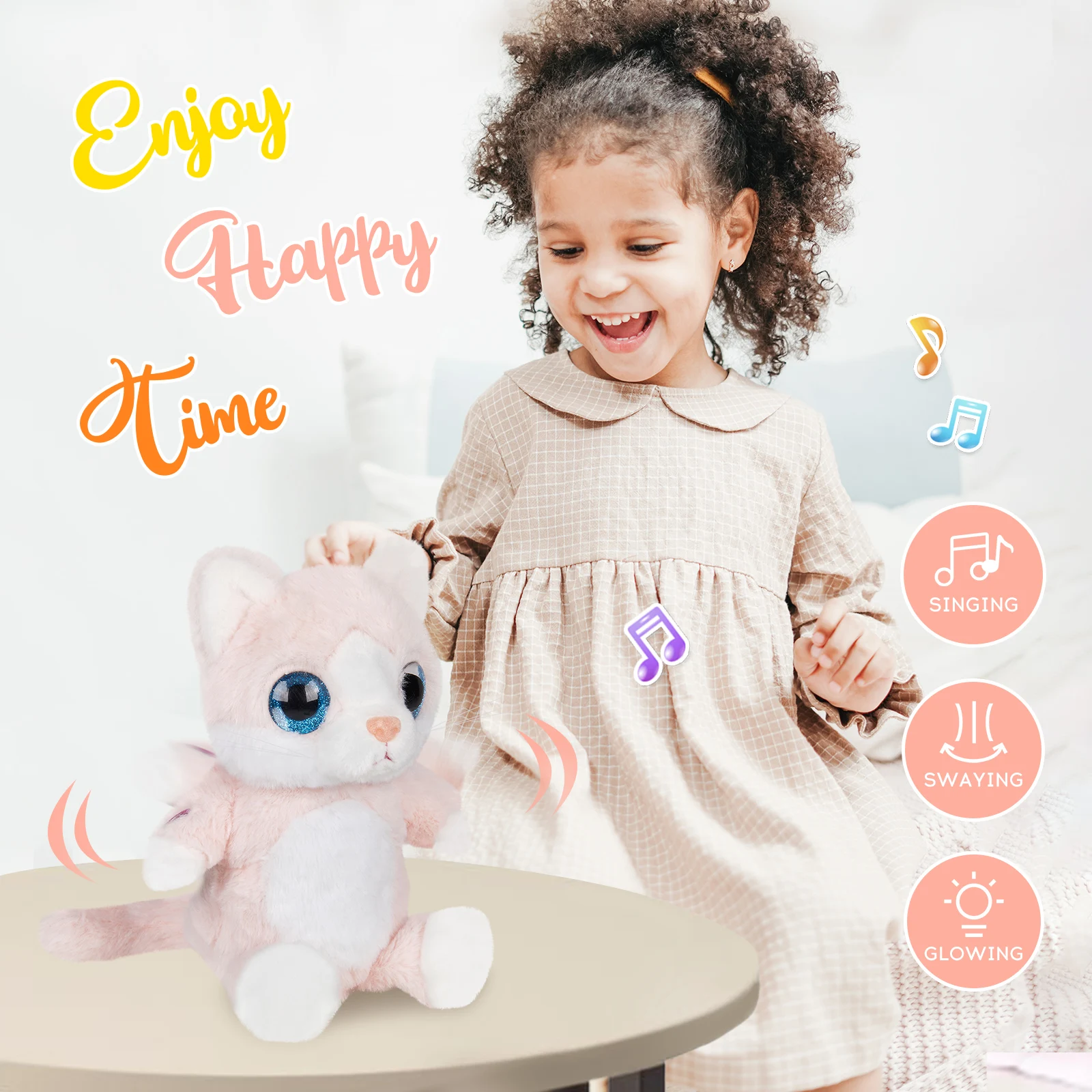 30 cm Big Eyes Kitty Cat Featured Singing glowing LED swaying dancing kids toy squish toy gifts unisex child and stress relief