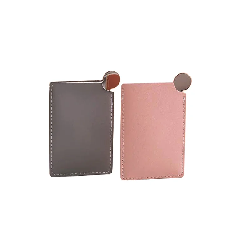 Handheld Cosmetic Stainless Steel PU Leather Pocket Size Mirror Name Card Mini Metal Resistant Mirror