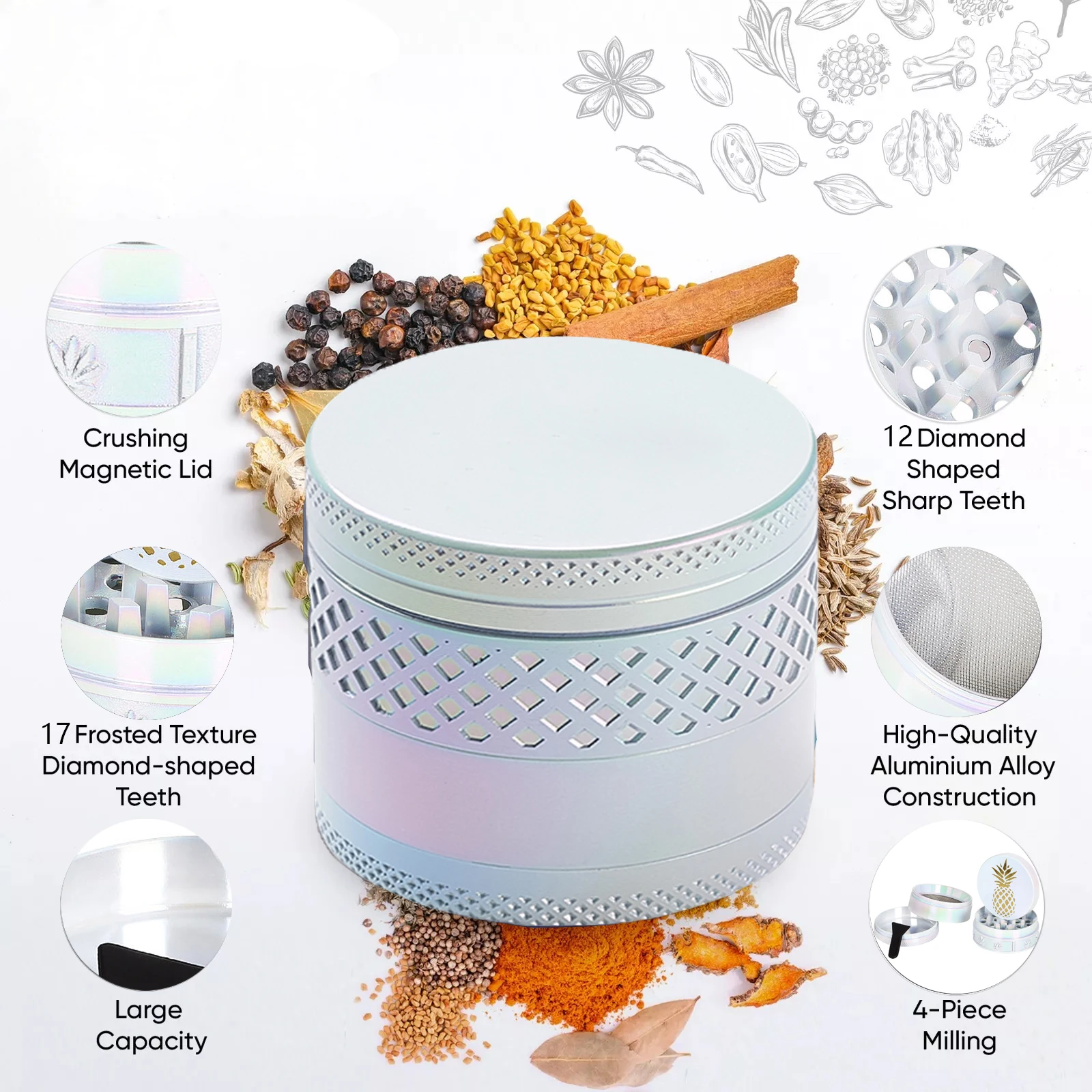 CUCI Wholesale OEM Zinc Alloy Tobacco Grinder 4 Layers 40MM 50MM Metal Herb Grinder Machine for Smoking Shop