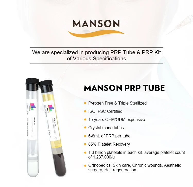 MANSON PRP Tube With Anticoagulant Stem Cell P Shot Near Me PRP Rich Plasma Platelet Rich Intraosseous defect