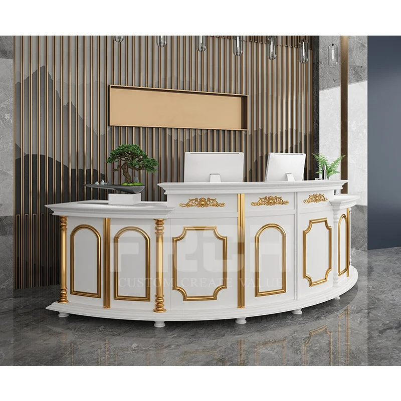 China Supply Retail  Elegant White Nordic U Shape Wooden Reception Counter Design Front Desk