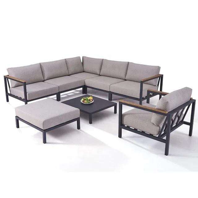 Оптовая продажа с фабрики, набор мебели, алюминиевые наборы, для внутреннего дворика, сада, угловой алюминиевый секционный диван для улицы