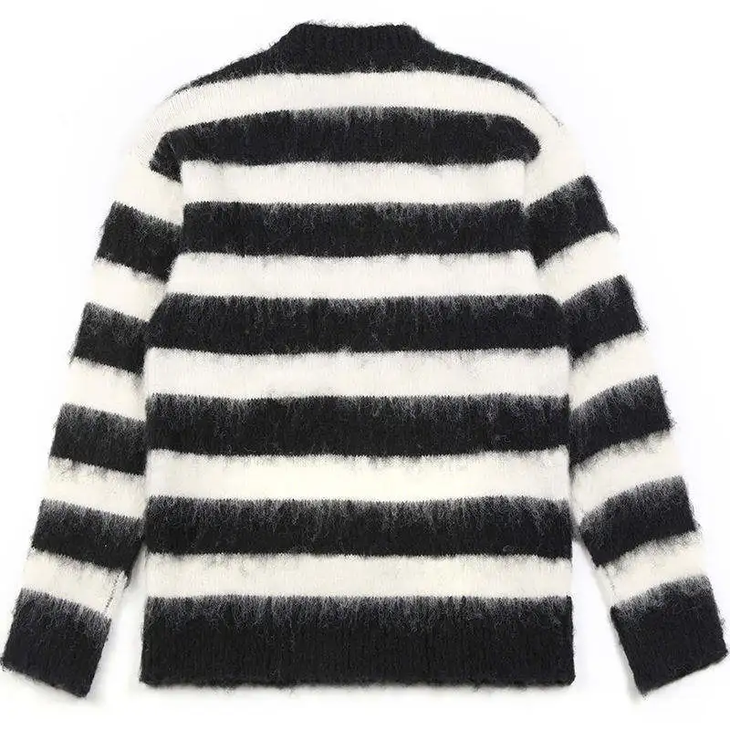 Knitwear merino wool  sweater Custom Stripe pull Mohair woollen Men Sweater Fuzzy  Knit Pullovers Jacquard Fur Wool Sweater M
