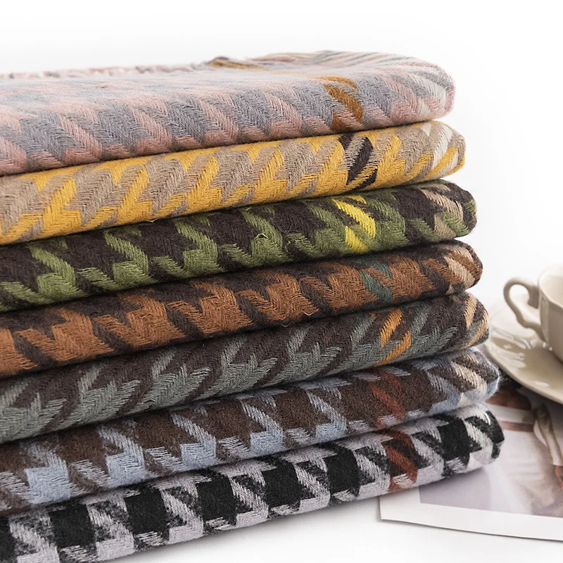 Custom logo fashion scarves shawls luxury tassels men soft faux wool warm winter houndstooth pashmina ethnic scarf for women