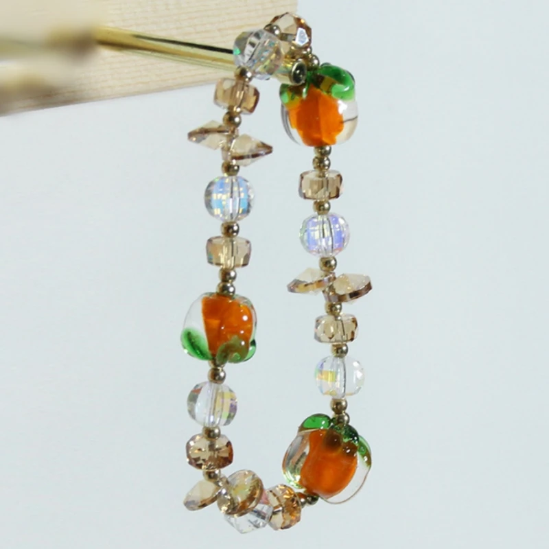 Hot Sale Creative Persimmon Shaped Chinese Traditional Handmade Colored Glaze Bracelets Ornaments Multicolor Beads Lucky Jewelry