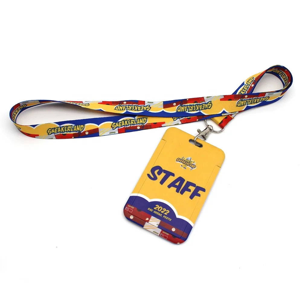 Wholesale Cartoon card sleeve protector Custom Fashionable personality Name Id Card Badge Holder with Ribbon Lanyard