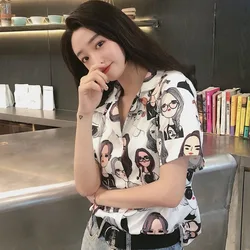 Wholesale Korean Style Women Short Sleeve Floral Printed Casual Hawaiian Shirts Blouses