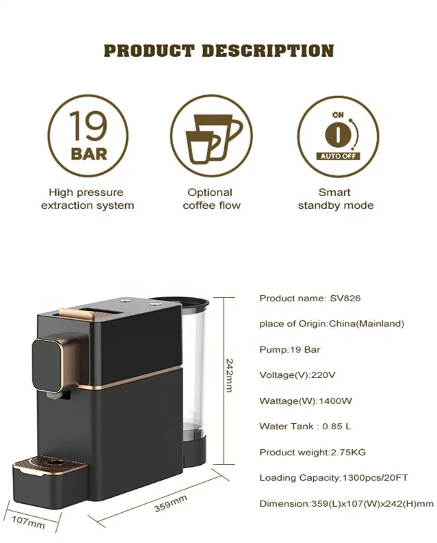 Italy Nes capsule espresso lungo coffee machine, ESE POD coffee capsule machine ODM OEM coffee maker factory 19bar Italian pump