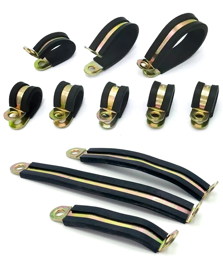 1/2 Inch 5/8 Inch Black Stainless Steel And Rubber Cushioned Insulated Wide Range P-style Cable Pipe Hanger Clamps