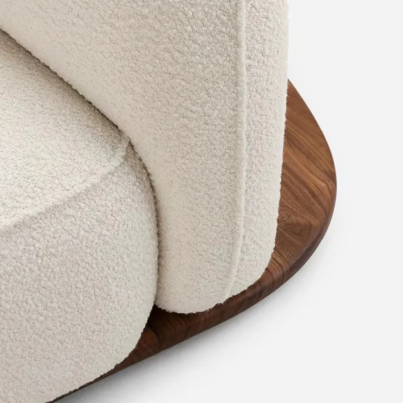 Italian Island shape sofa Modern Cream Villa large solid wood curved velvet sofa Living room White boucle fabric upholstery sofa