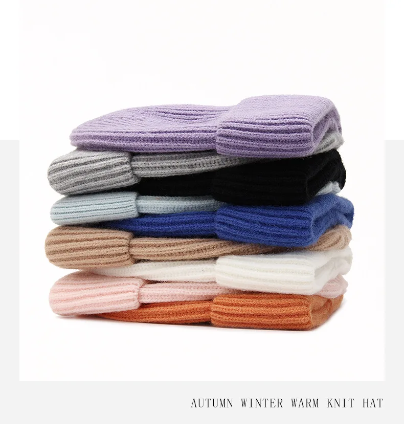 Wholesale Beanie Hat Fashion Cold-Proof Knitted Cap Solid Color Ear Protection Woolen Hat With Logo Winter Hat