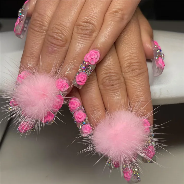 6 Colors diy removable fur pompom nail art pom pom fur decoration