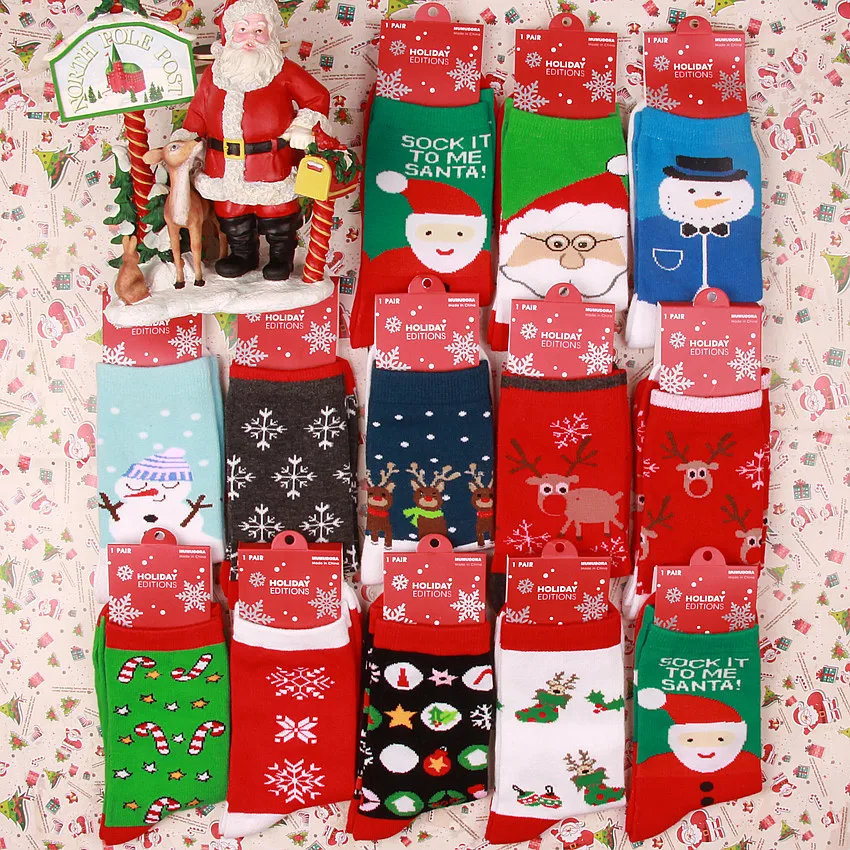 Wholesale Autumn Winter 100% Cotton Socks Warm Heated Cartoon Christmas Socks