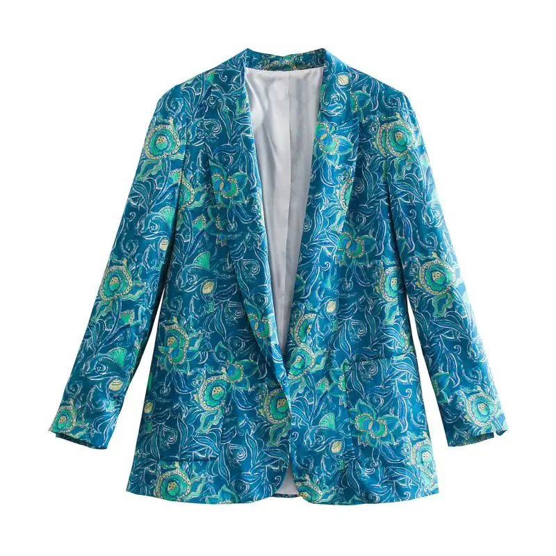 Wholesale trade autumn new printed loose casual suit jacket blazers damas mujeres azul
