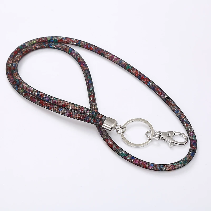 RHINESTONE CRYSTAL LANYARD AND LEATHER ID BADGE HOLDER FOR PHOTO ID CARDS