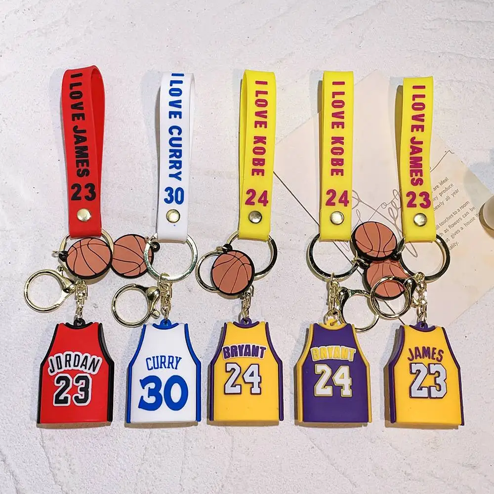 Hot Selling Basketball Star Jersey Keychain Kobe Curry James Jerseys Keyring Silicone NBA Jerseys Key chain For Boys Gifts