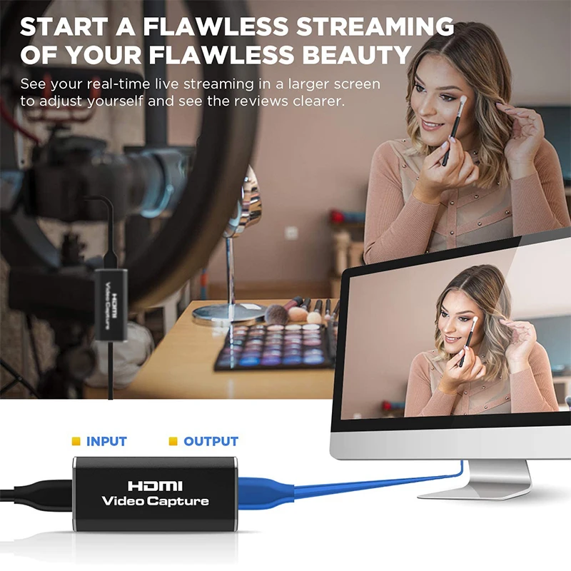 Audio Video Capture Cards HDMI to USB 2.0  Record via DSLR Camcorder Action Cam for High Definition Acquisition, Live Br