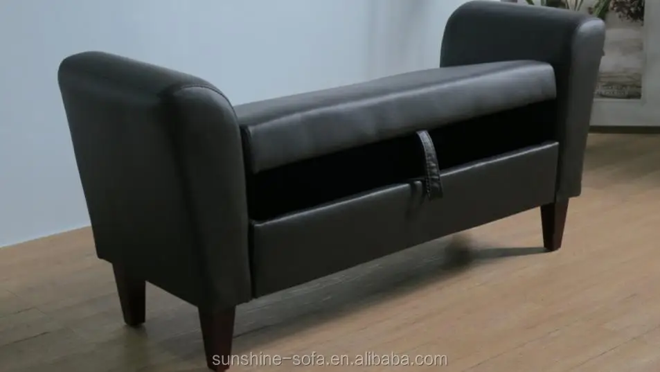 Modern Design Marsha Modern Scroll Arm Home Furniture Faux Leather Storage Bench Bed End Foot Stool With Storage