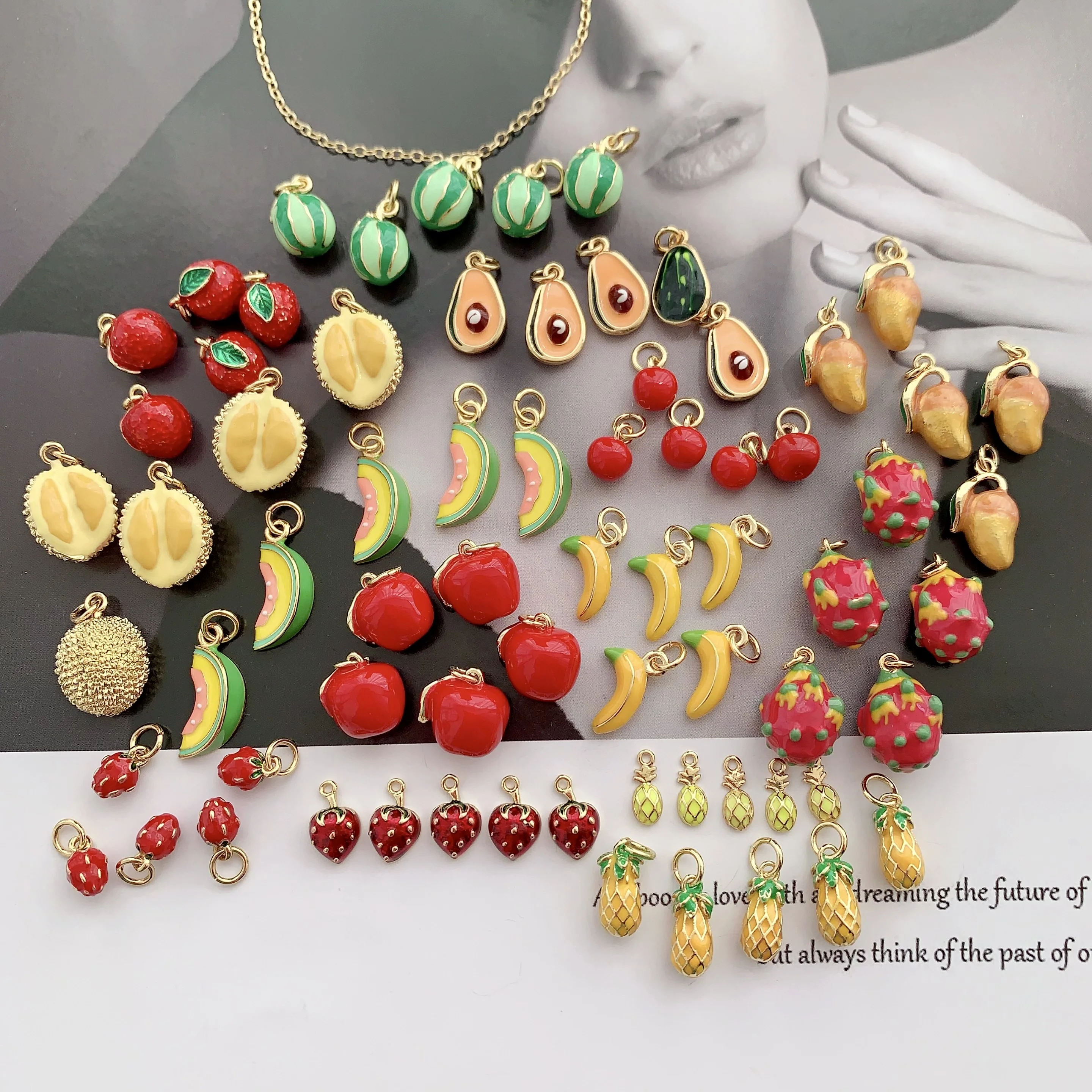 BD-L3535 Popular fruit necklaces for girl enamel banana apple necklace mango watermelon necklaces