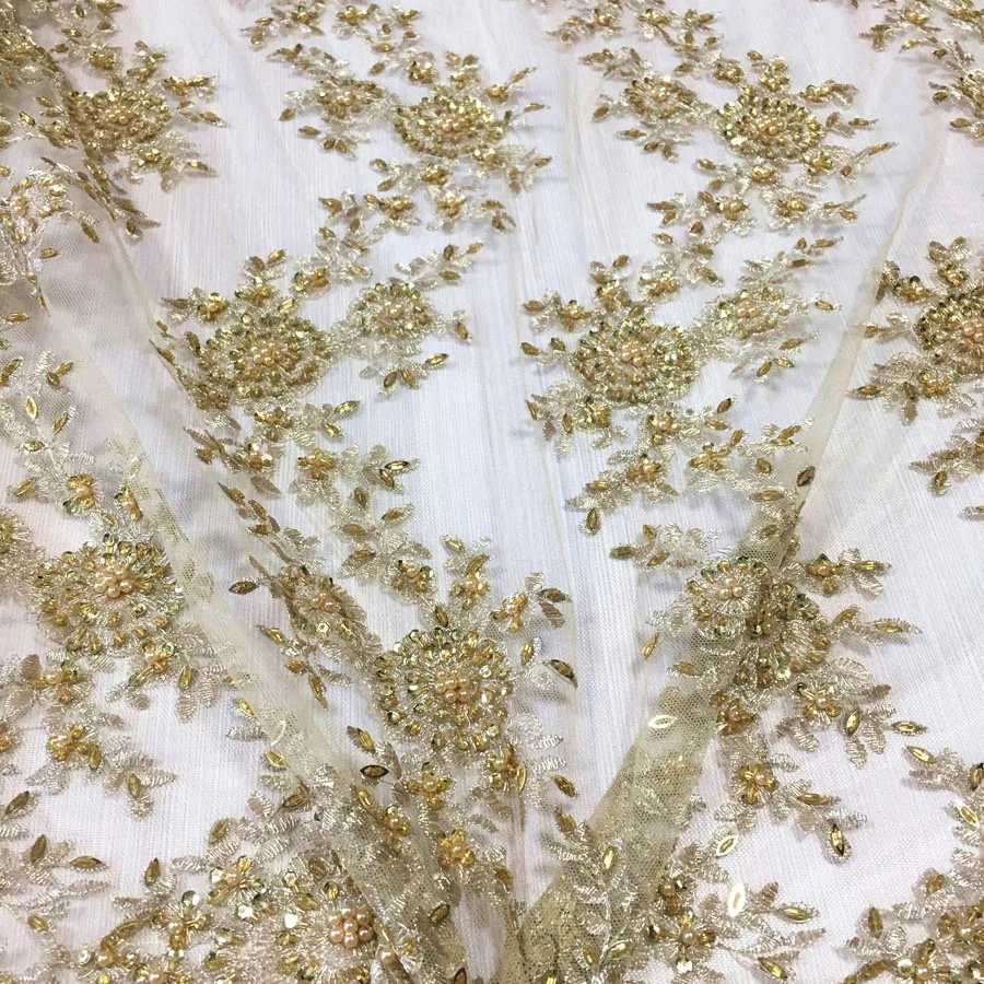 
best selling allover metallic embroidery lace designs hand beaded sequined lace fabric for party dress 