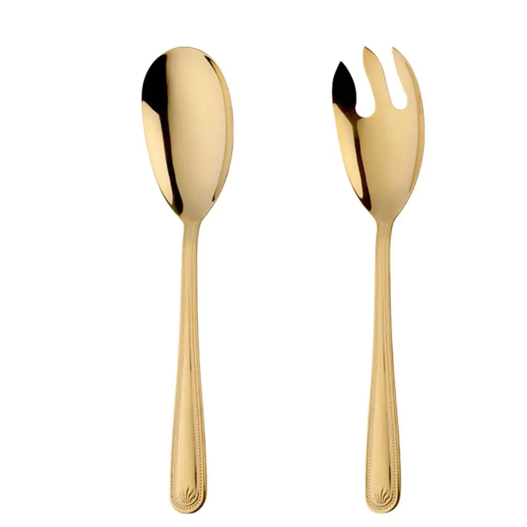 High Quality Slotted Service Spoons Set Stainless Steel Cutlery Big Salad Serving Spoon and Fork for Buffet Restaurant