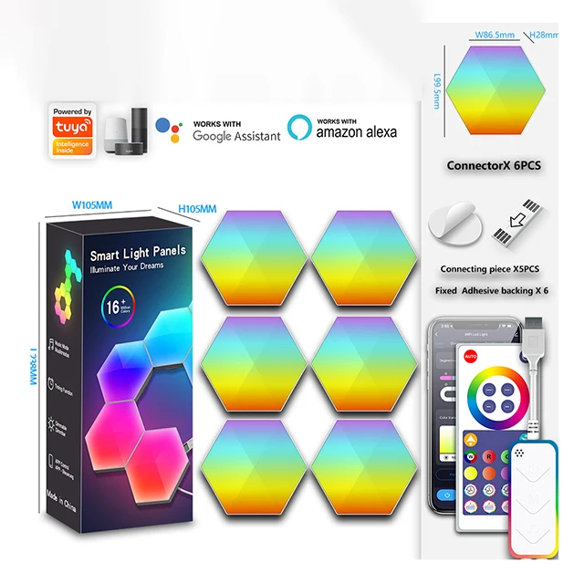 With Alexa Google Hexa Light Panels Smart Led Hexagon Wall Lights Wi-fi Rgbic Home Decor Creative Lights 50 Hexagonal Modern 80