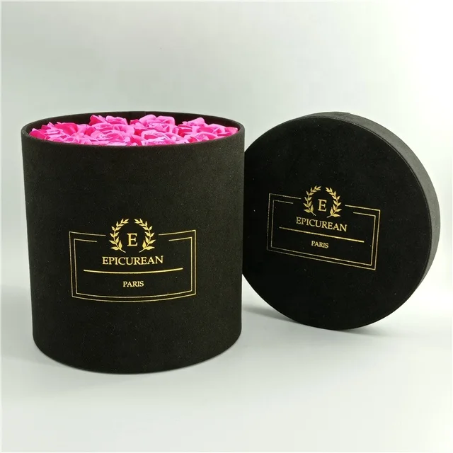 Velvet Custom Round flower gift box with lid